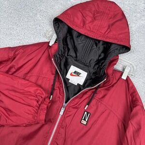 Vintage Nike Jacket Mens Medium Red Hooded Insulated‎ Windbreaker N Logo 90s
